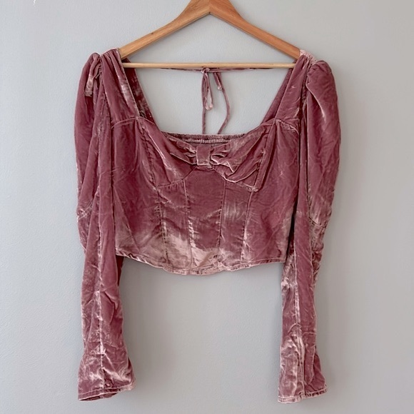 Free People • NWOT Mauve Bridgette Velvet Puff Sleeve Corset Style Top Size Med - Picture 3 of 17